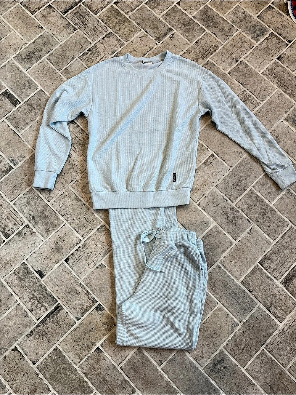 Comfrt Good Days Ahead Waffle Knit Lounge Set Light Blue XSmall